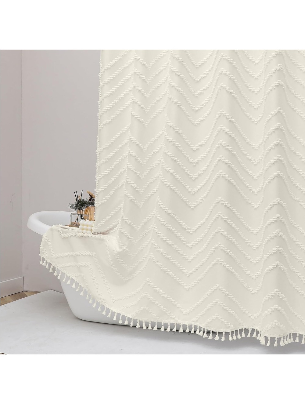 Tassel Chevron Cream Shower Curtain – Unbranded